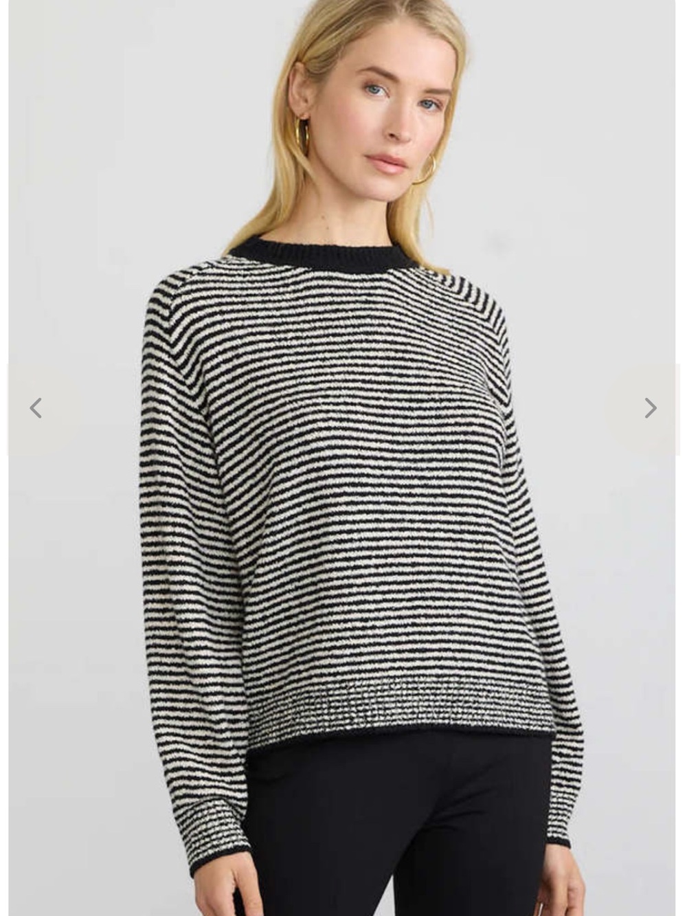 Margaret O'Leary Black and White Striped Crewneck Sweater